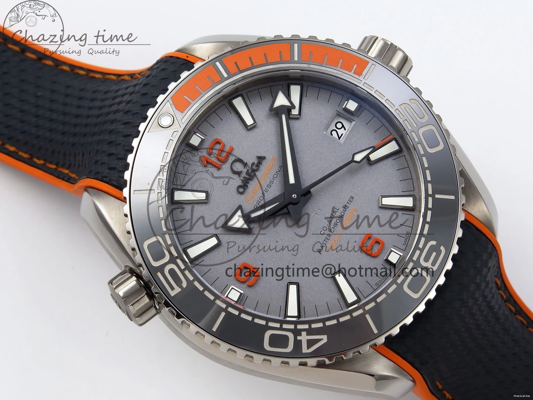 0227 Comfortable Planet Ocean 43.5mm SS VSF 1:1 Best Edition Black Orange Bezel Gray Dial on Nylon Strap A8900 Super Clone V 7730